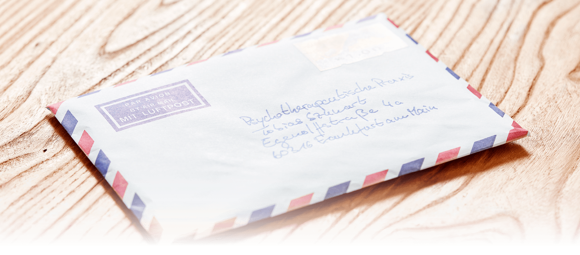 Adresse der Praxis in Frankfurt Nordend Nähe Westend auf einem Brief