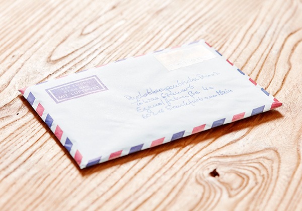 Brief mit Anschrift Psychotherapie Praxis im Nordend in der Nähe Frankfurt Westend